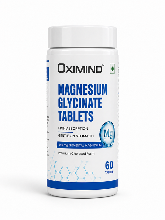 Oximind CalmCore Magnesium Glycinate Tablets | 2000mg Chelated Magnesium Glycinate | 440mg Elemental Magnesium | 60 Tablets