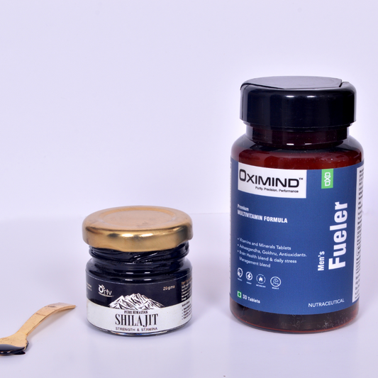 Ultimate Men’s Wellness Combo – Oximind men's Fueler (30 Tabs) + Oriv Shilajit (20g)