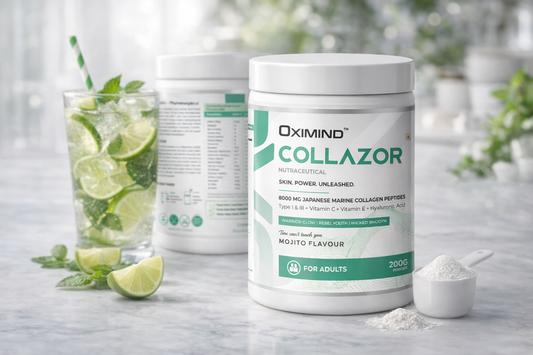 Oximind Collazor Marine Collagen Powder | 8000mg Japanese Marine Collagen with Glutathione & Hyaluronic Acid