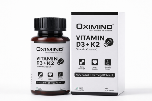 Oximind Vitamin D3 + K2 (MK7) Capsules – Bone & Heart Health, 60 Capsules(veg)