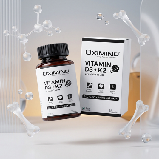 Oximind Vitamin D3 + K2 (MK7) Capsules – Bone & Heart Health, 60 Capsules(veg)